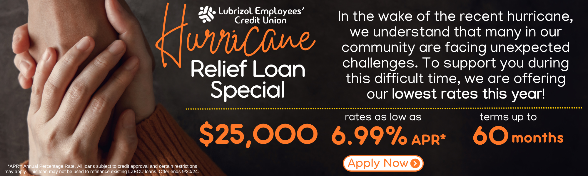 Hurricane relief loan special. Click to apply